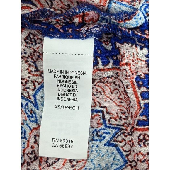 Lucky Brand Boho Blouse Top XS Red White Blue Geometric Long Sleeve - Picture 4 of 7